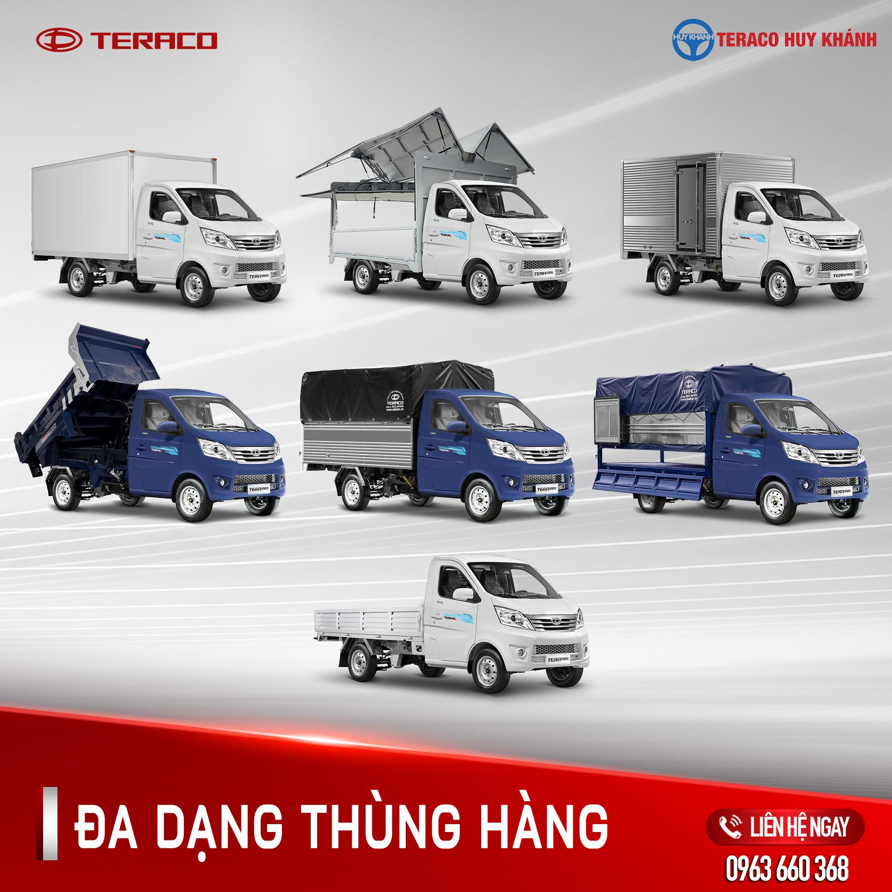 Kích thước và giá niêm yết của thùng xe tải Teraco Tera100S 990kg cập nhật mới nhất Tháng 8/2025